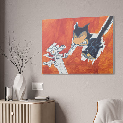 30x40 Canvas Stretched Wall Art – Retro Cartoon Cat and mouse Action Scene