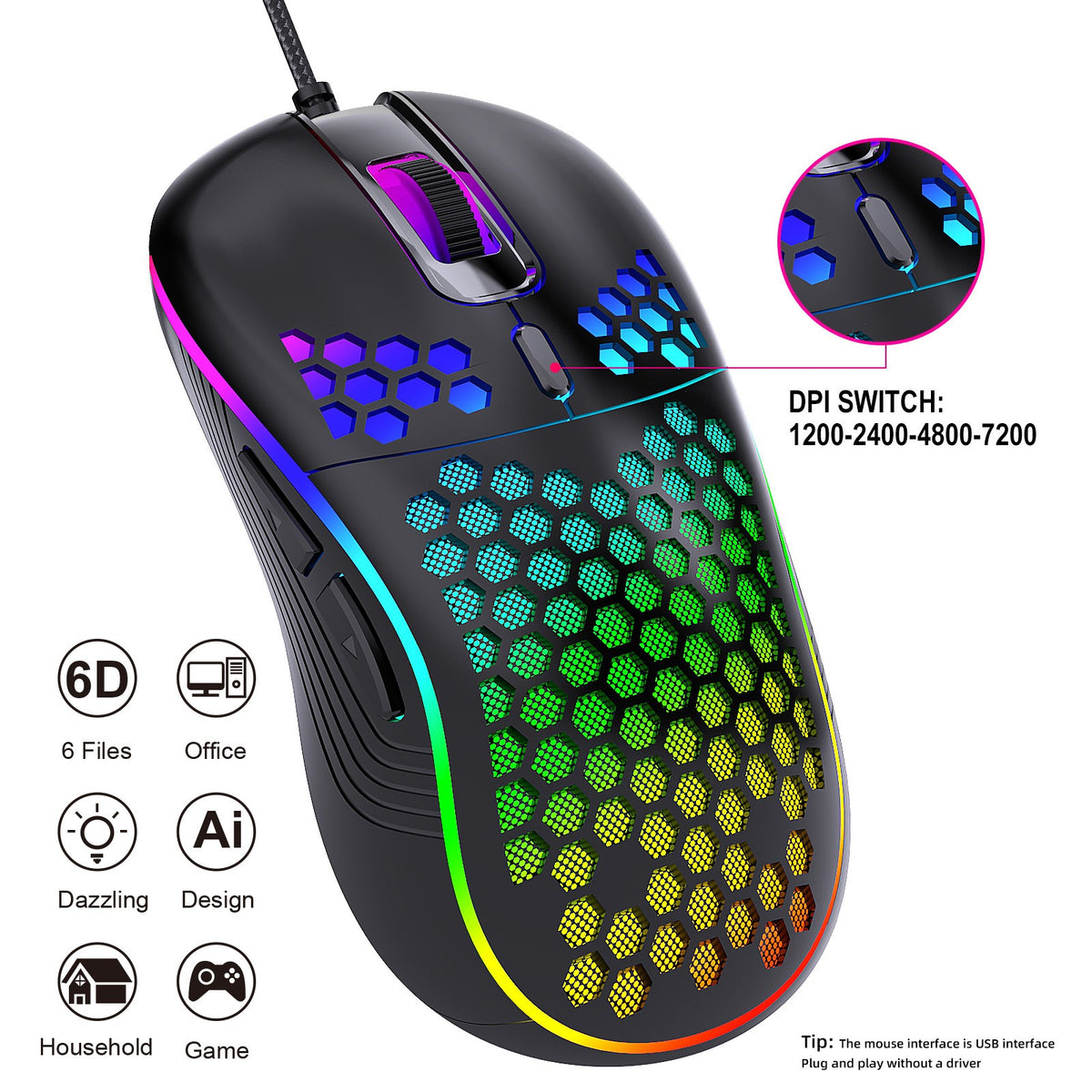 Lightweight Honeycomb RGB Gaming Mouse