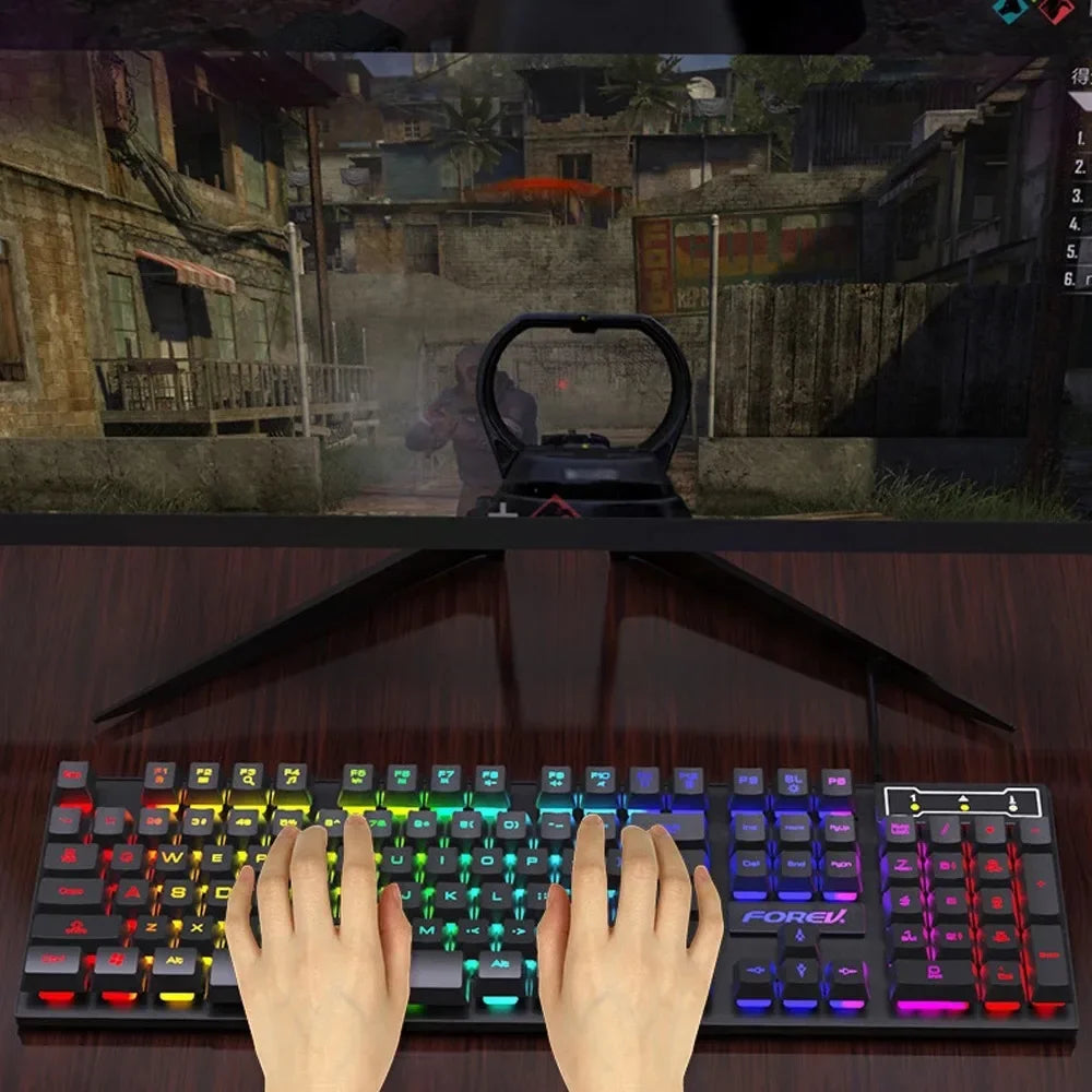 Kebidumei 104-Key Rainbow Backlit Gaming Keyboard & Mouse Set