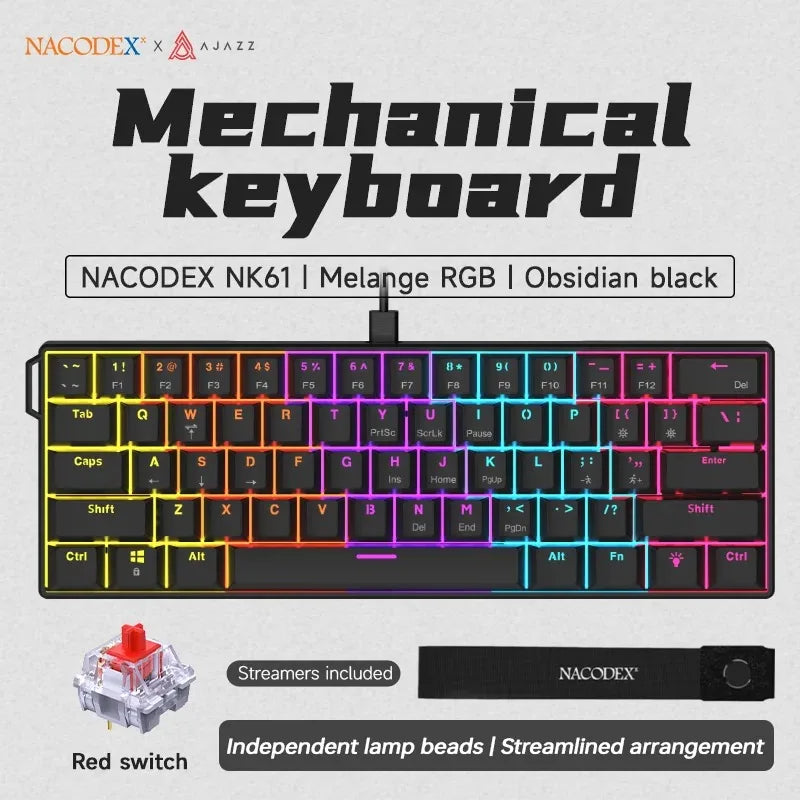 AJAZZ NK61 60% Hot-Swappable Mechanical Keyboard – Red Switches
