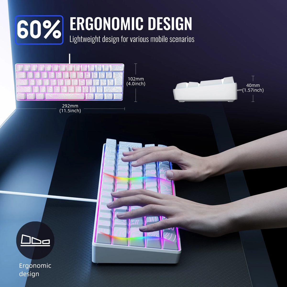 60% Compact RGB Keyboard – White (US Layout)