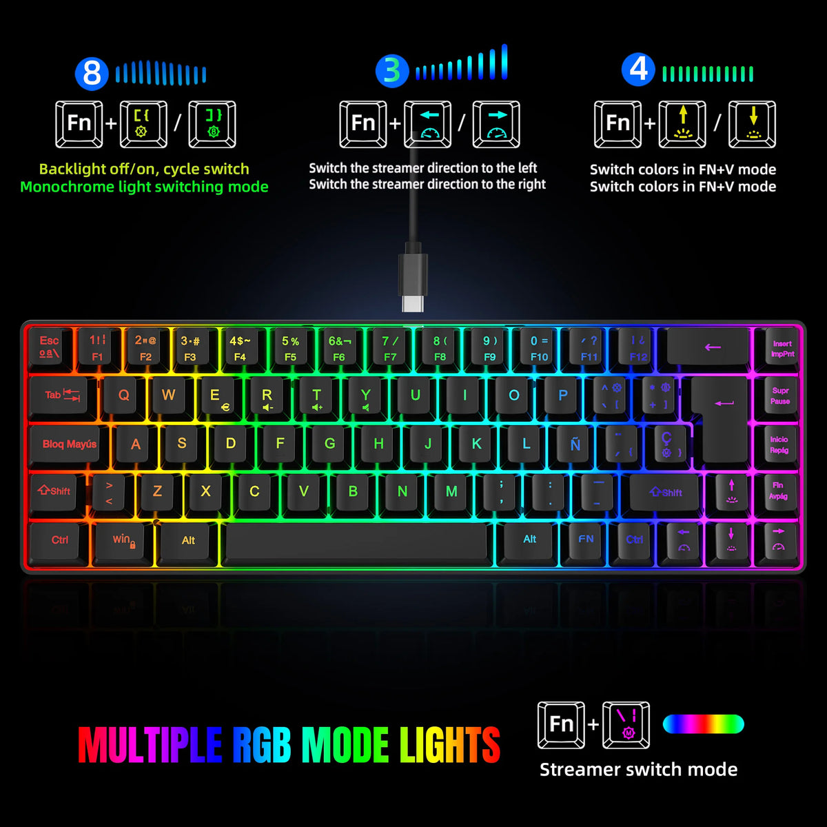 HXSJ V200 Compact RGB Gaming Keyboard (Type-C)
