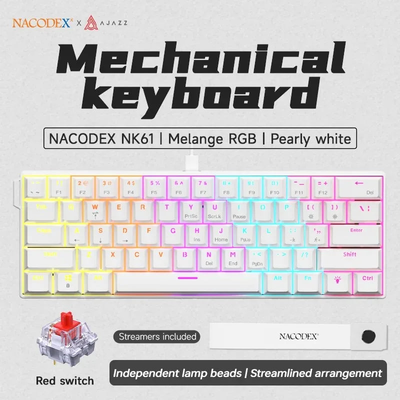 AJAZZ NK61 60% Hot-Swappable Mechanical Keyboard – Red Switches