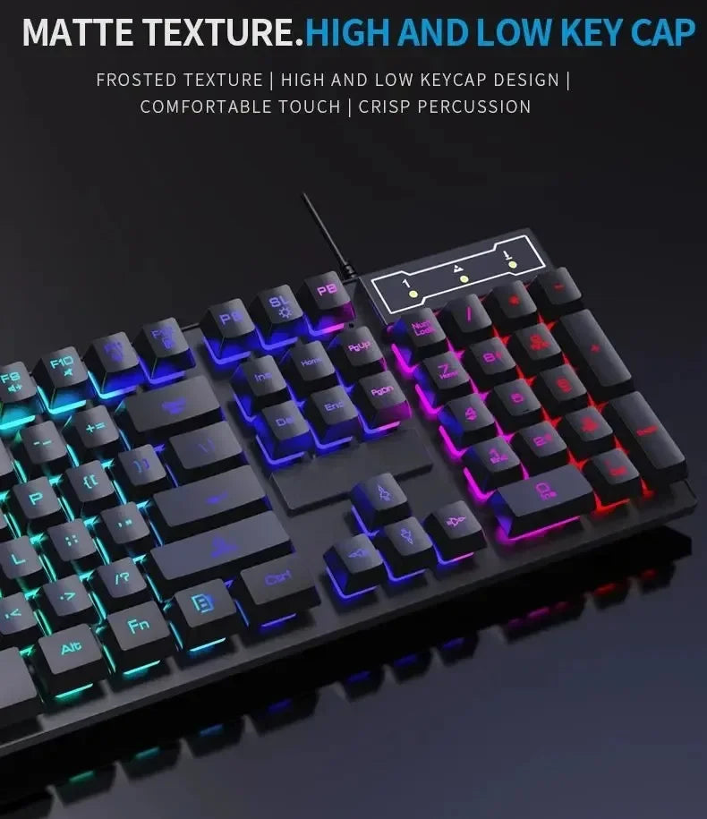 Kebidumei 104-Key Rainbow Backlit Gaming Keyboard & Mouse Set