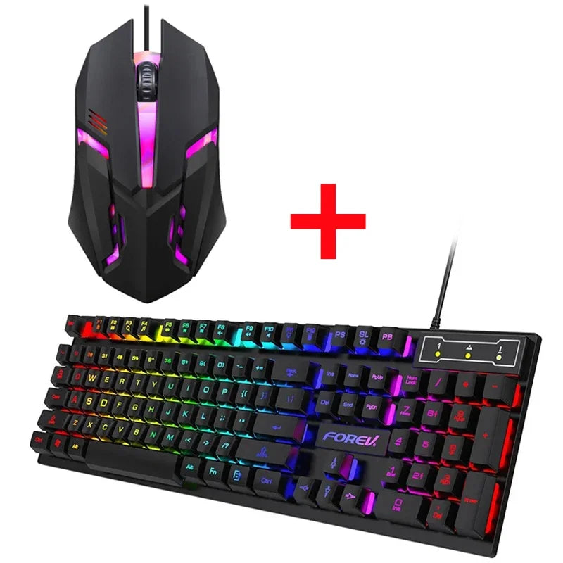 Kebidumei 104-Key Rainbow Backlit Gaming Keyboard & Mouse Set