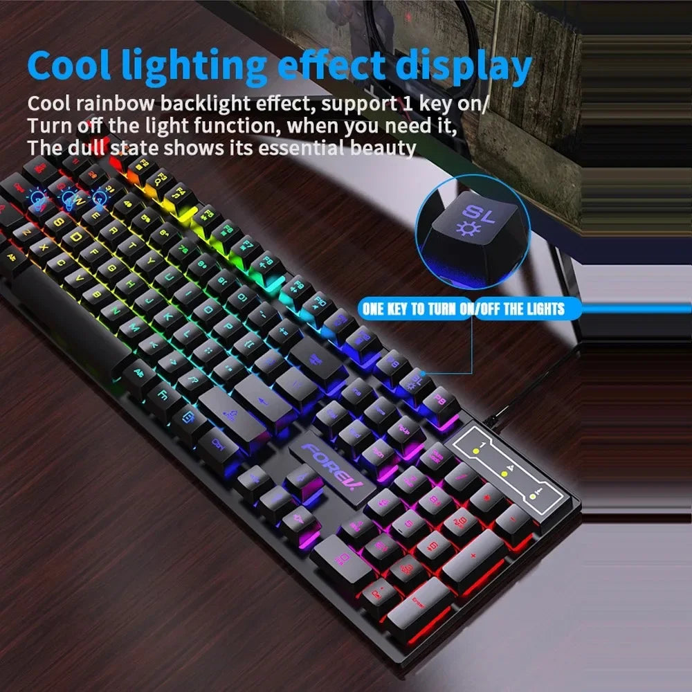 Kebidumei 104-Key Rainbow Backlit Gaming Keyboard & Mouse Set