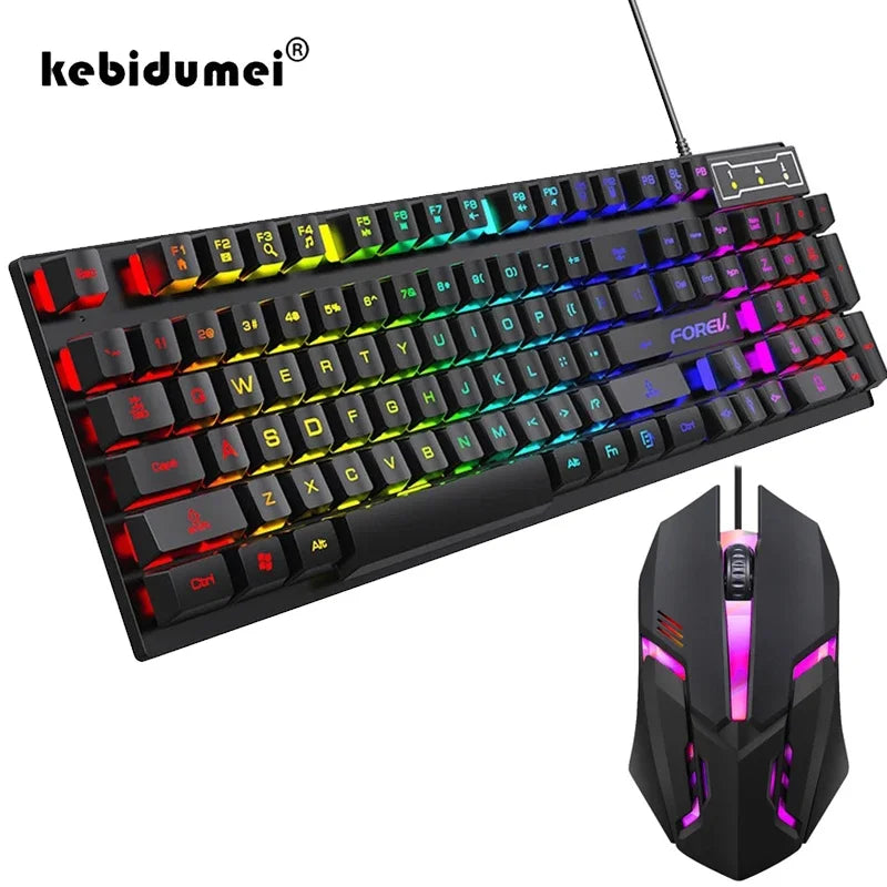 Kebidumei 104-Key Rainbow Backlit Gaming Keyboard & Mouse Set