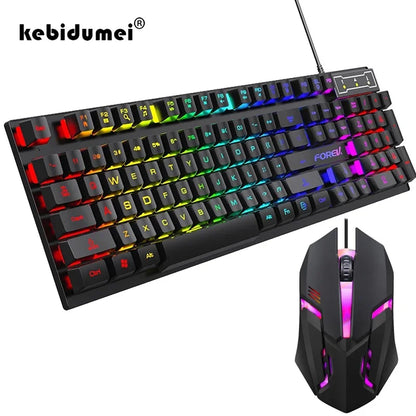 Kebidumei 104-Key Rainbow Backlit Gaming Keyboard & Mouse Set