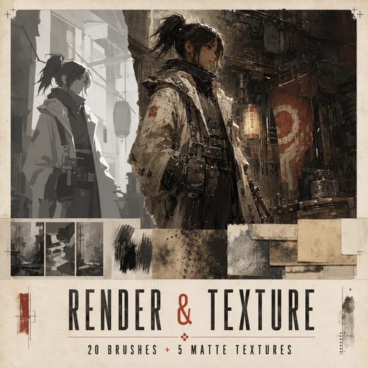 Tristan Arts Render & Texture Toolkit for Photoshop, intermediate brush set for animators and concept artists